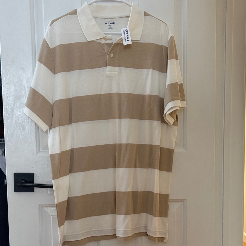 Old Navy Men's Striped Polo Shirt - Cream and Tan